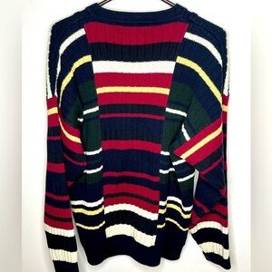 Vintage color block cable checker stripes  sweater, fisherman knit men’s medium